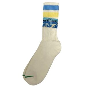 Vintage 80s Marco Polo Sz 10-13 Athletic Tube Socks White w Blue Yellow Stripes